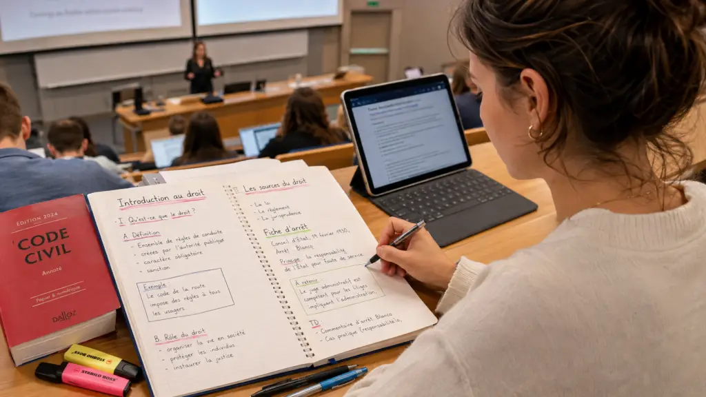 prendre ses notes en cours de droit